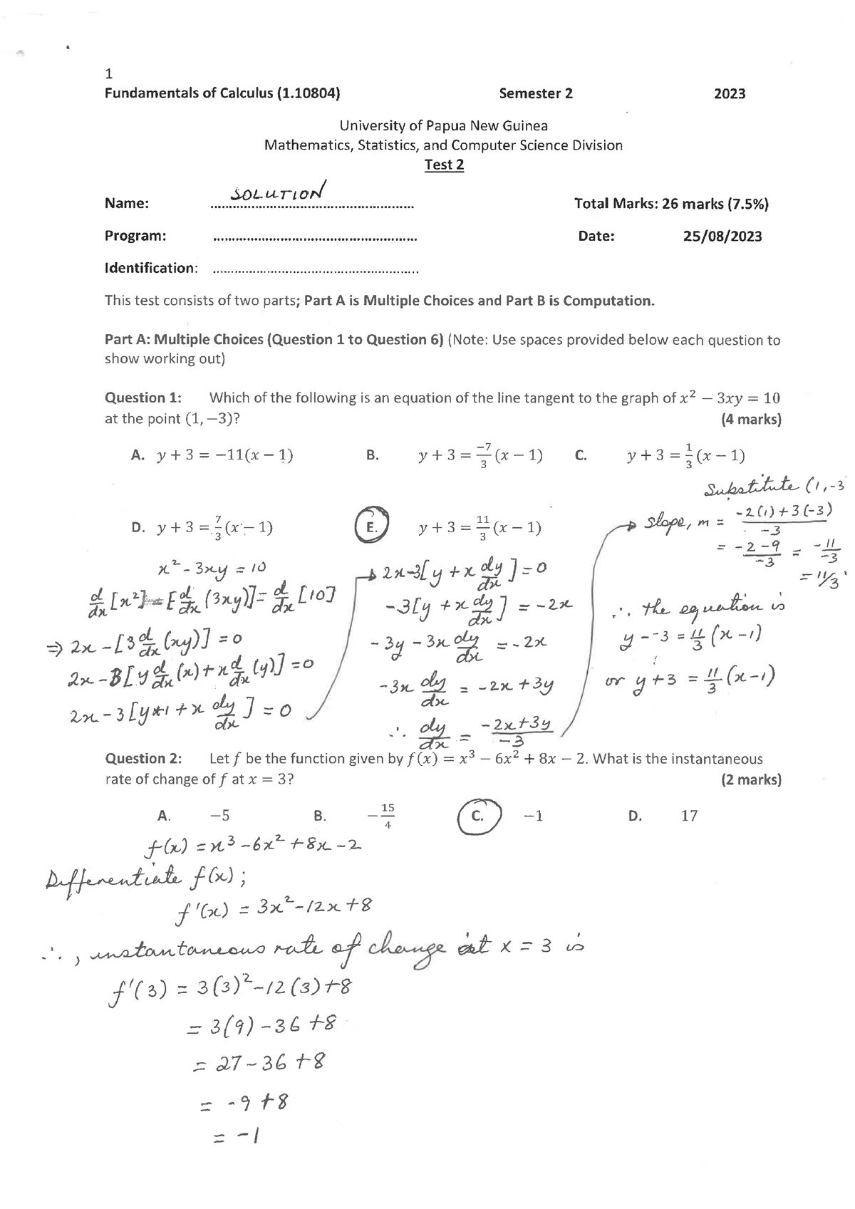 FOC Test#2 Solution S2 2023 - Foundation Mathematics I - Studocu