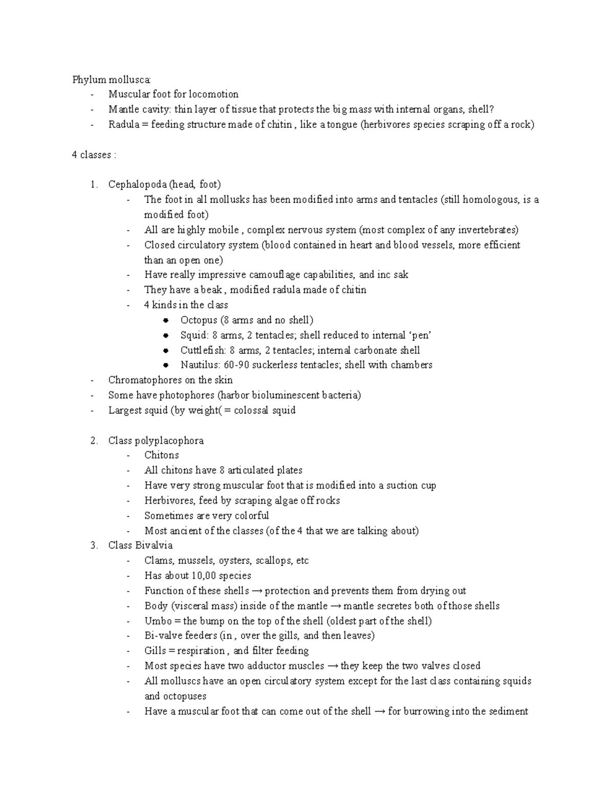 EOSC notes: phylum mollusca - Phylum mollusca: - Muscular foot for ...