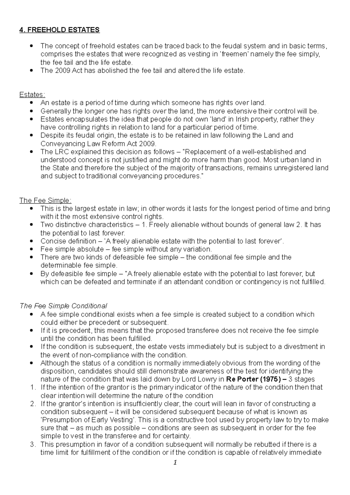 4 Freehold Estates Lecture notes 4 4. FREEHOLD ESTATES The concept