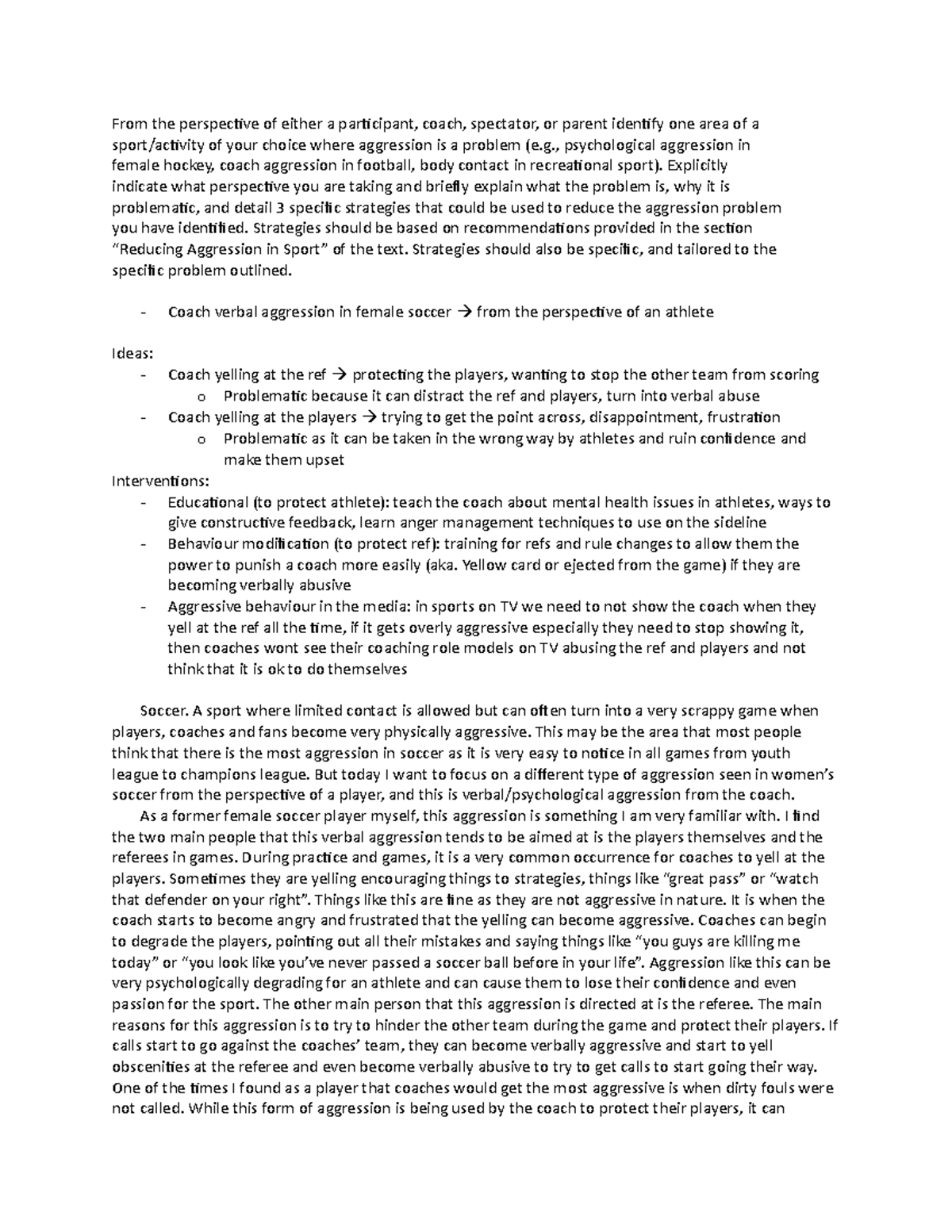 KIN354 - reflection 3 - From the perspective of either a participant ...