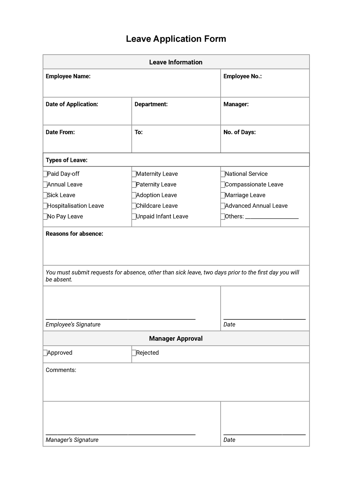 Employee Leave Application Form For HR Leave Application Form Leave 