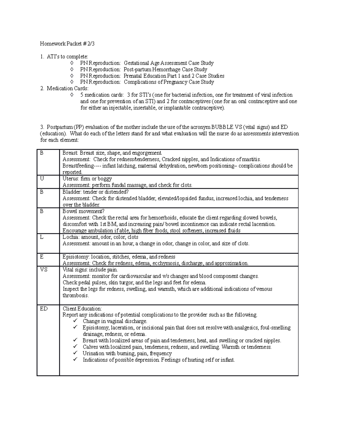 Maternal 120 hw - maternity homework - Homework Packet # 2/ ATI’s to ...