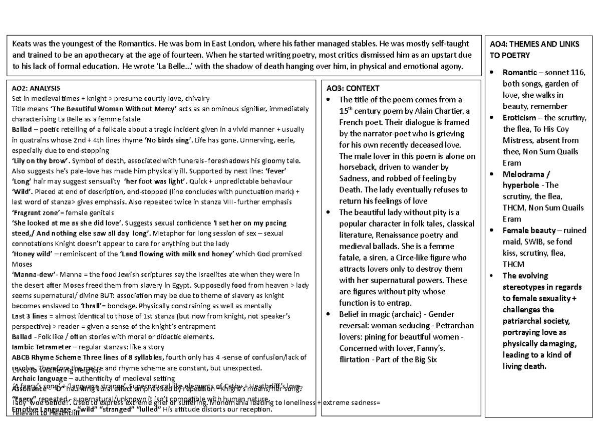 13. La Belle sans merci - Lecture notes 1 - Professional-Data-En - Ox ...