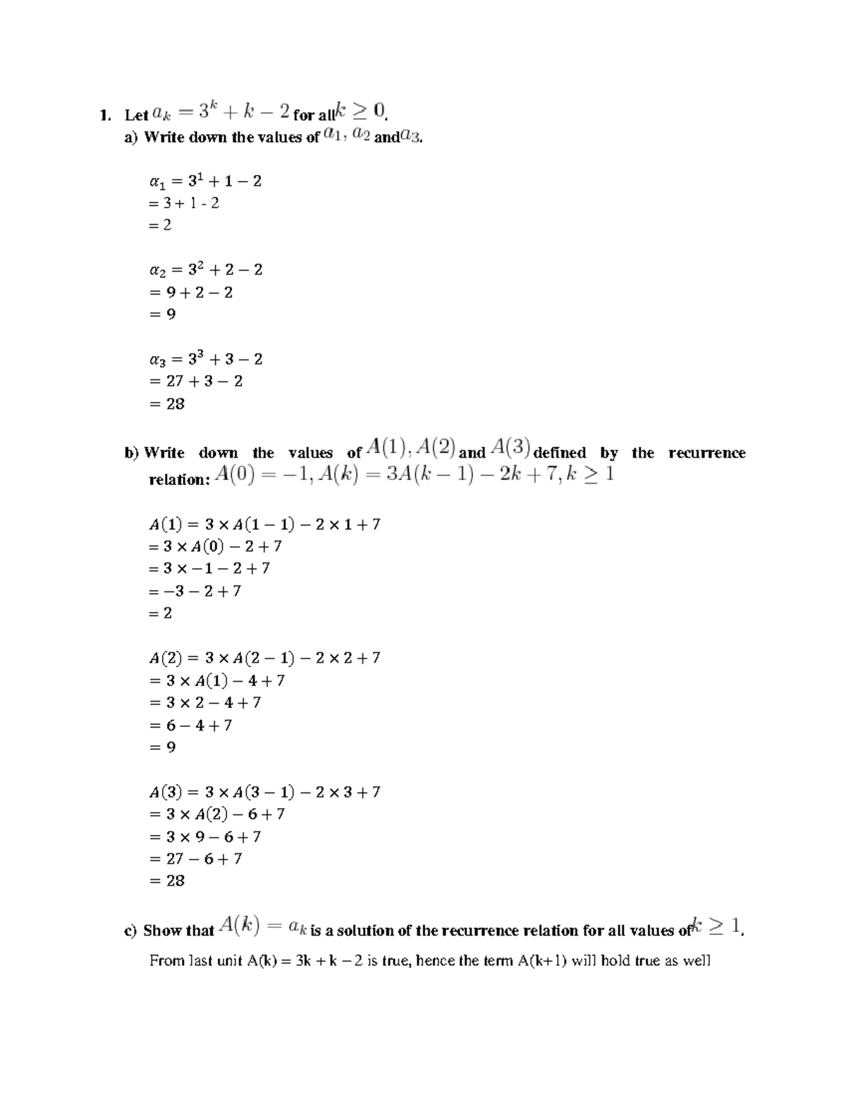 Written Assignment Unit 5 Math 1302 - 1. Let for all. a) Write down the ...