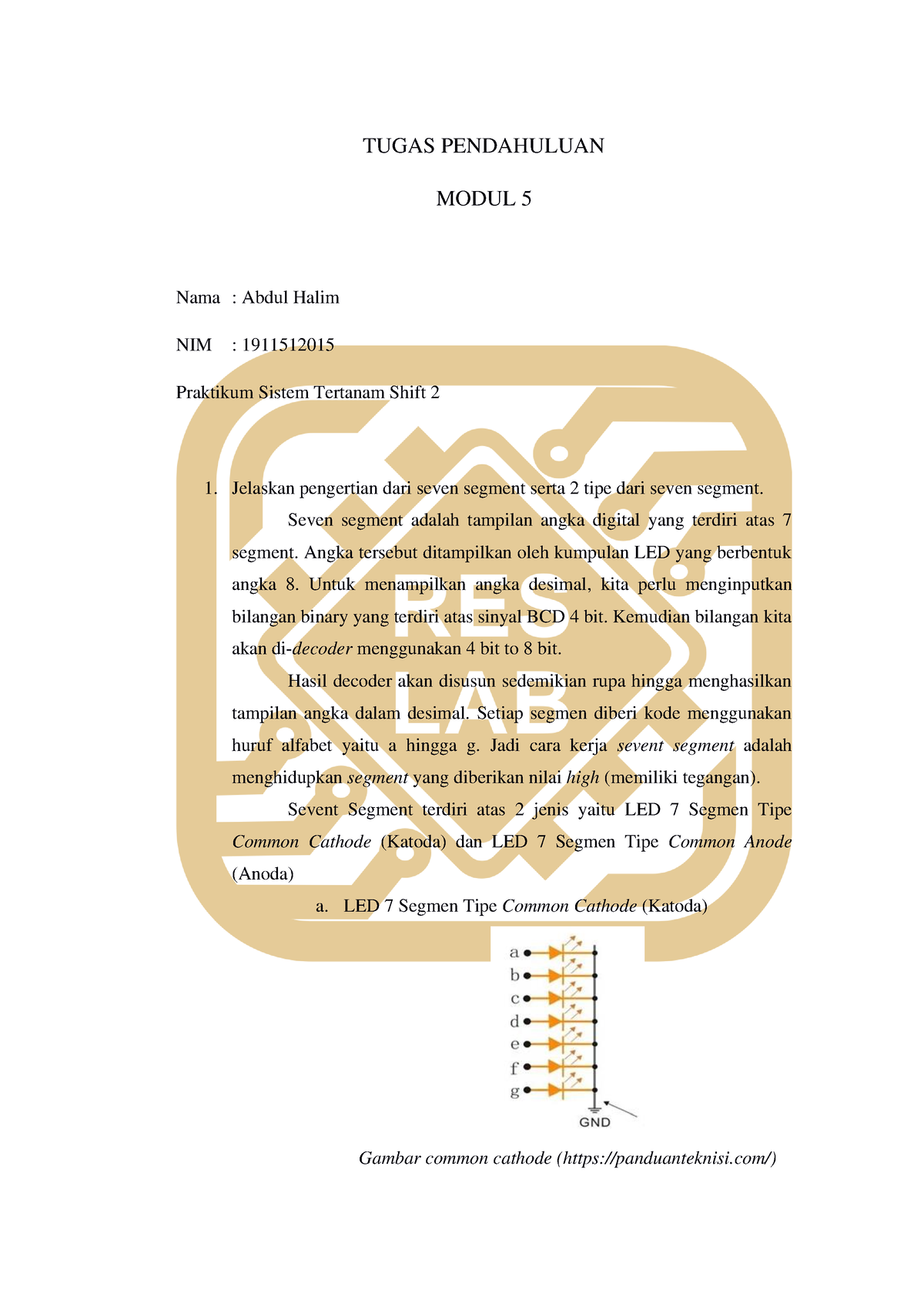 TP Modul 5 Shift 2 Prak Sister - TUGAS PENDAHULUAN MODUL 5 Nama : Abdul ...