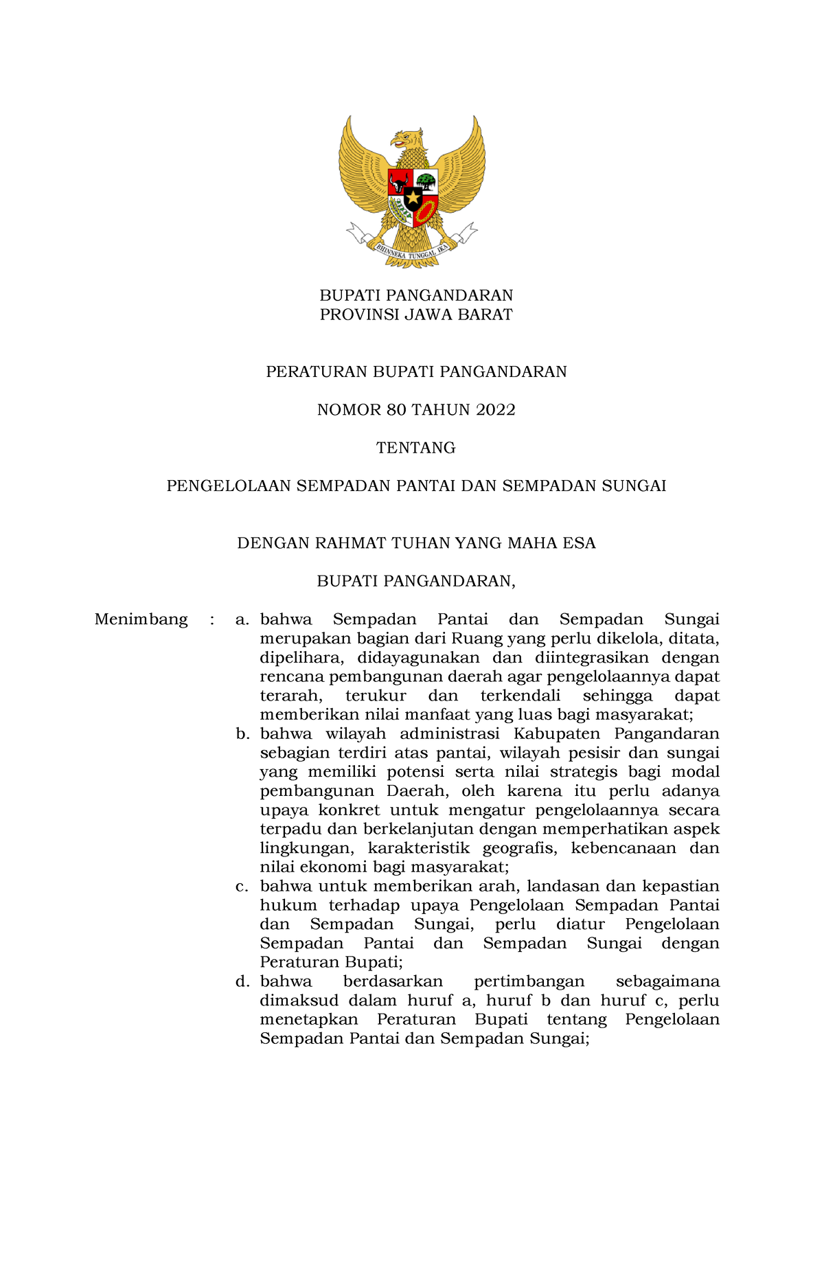 Perbup NO 80-2022 Sempadan - BUPATI PANGANDARAN PROVINSI JAWA BARAT ...