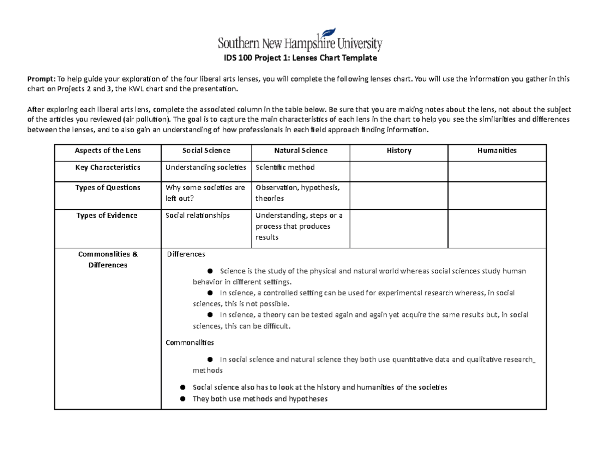 IDS 100 Lenses Chart Template 1 - IDS 100 Project 1: Lenses Chart ...