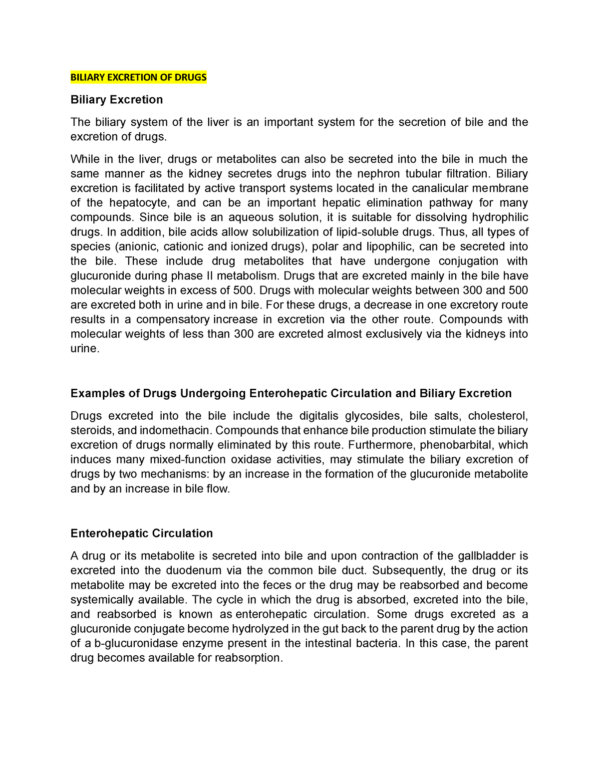 Biliary Excretion OF Drugs - BILIARY EXCRETION OF DRUGS Biliary ...