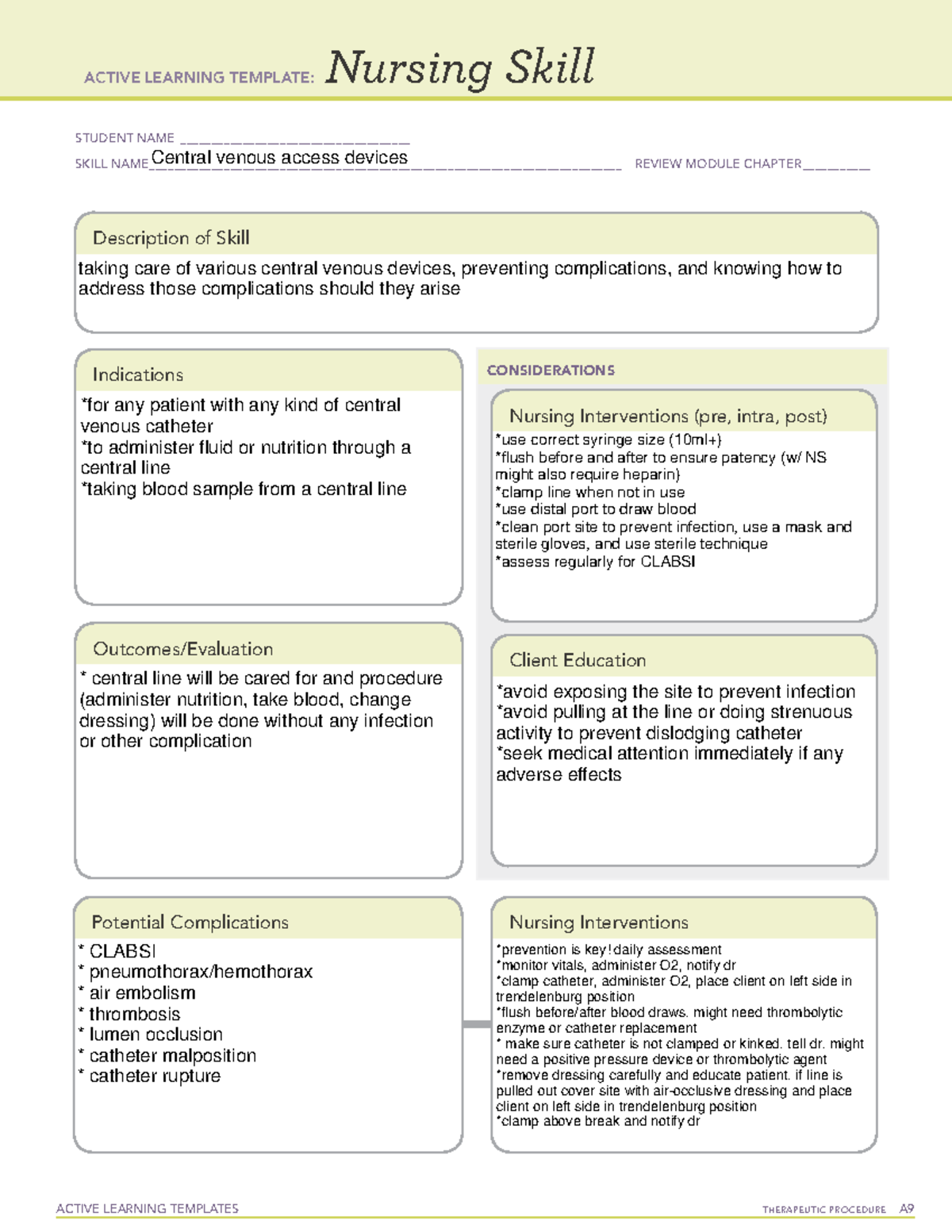 Central venous access - ALT - ACTIVE LEARNING TEMPLATES TherapeuTic ...