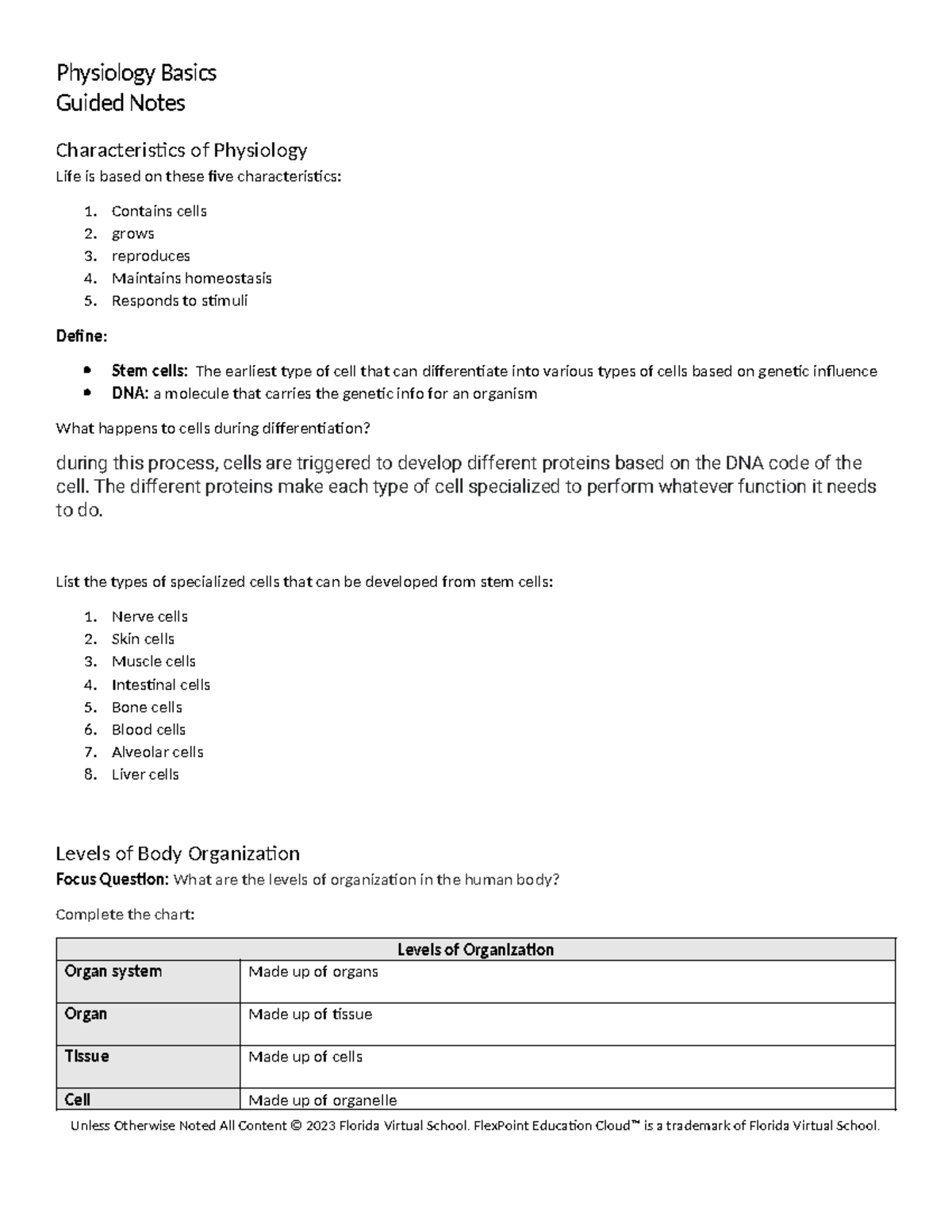 Guided notes physiology basics 1 - Physiology Basics Guided Notes ...