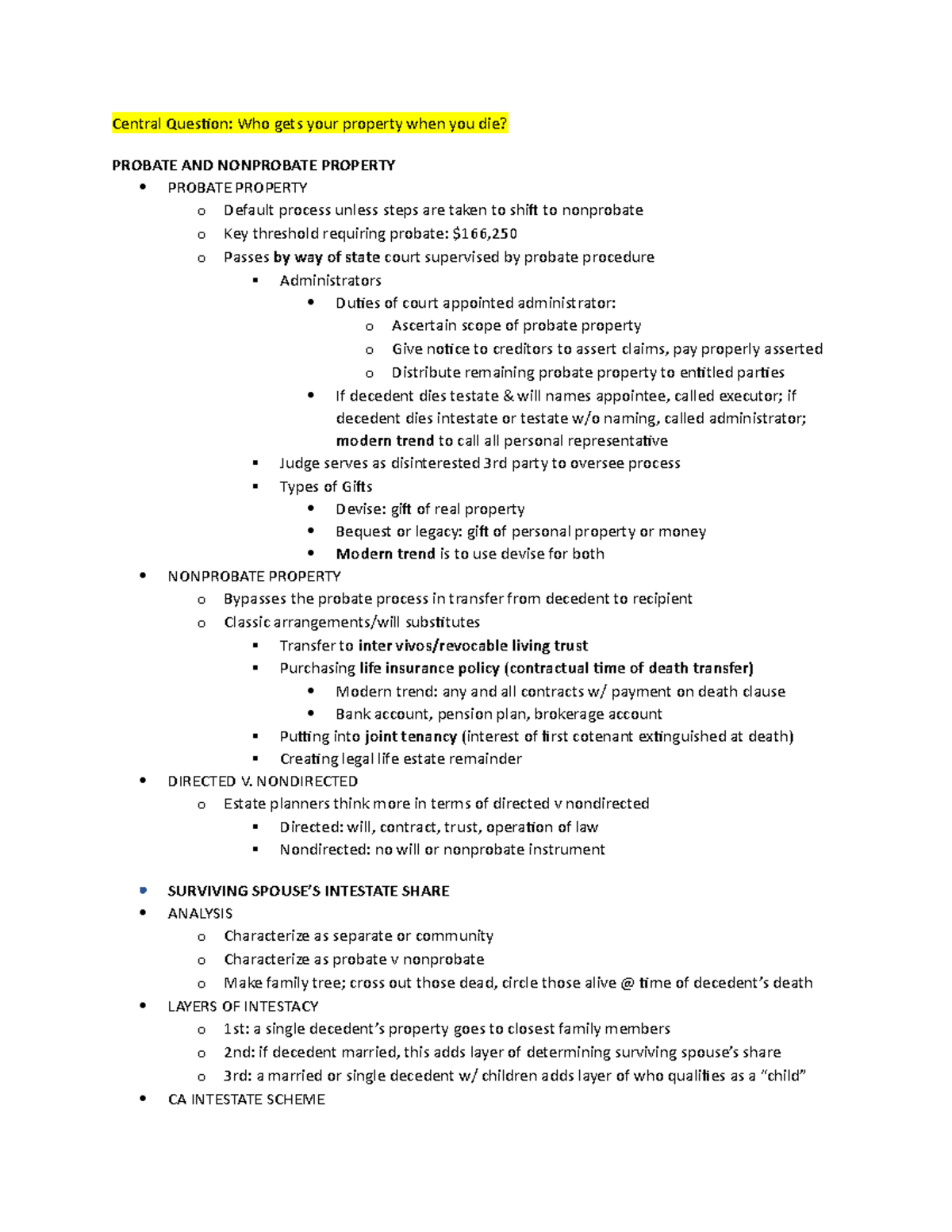 Wills and Trusts outline 2021 - Central Question: Who gets your ...