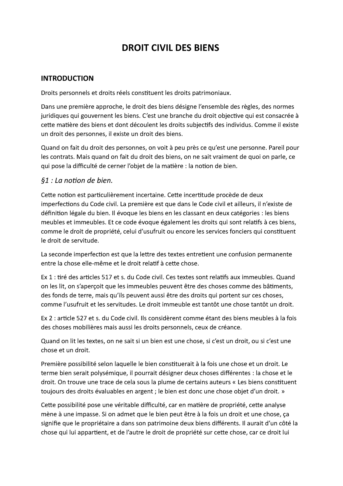 Droit Civil Des Biens - Cours Complet - DROIT CIVIL DES BIENS ...