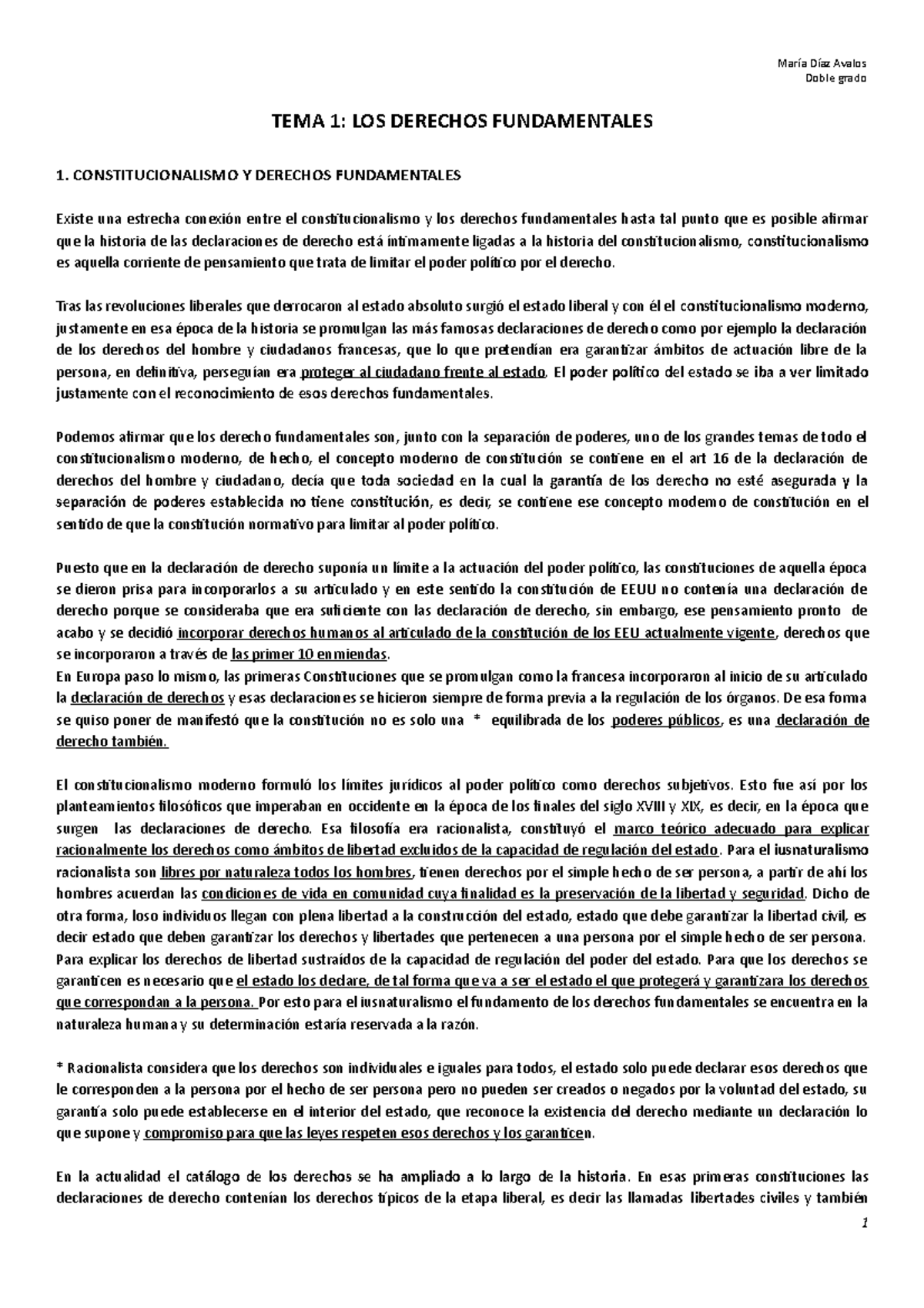 TEMA 1 - María Díaz Avalos Doble Grado TEMA 1: LOS DERECHOS ...