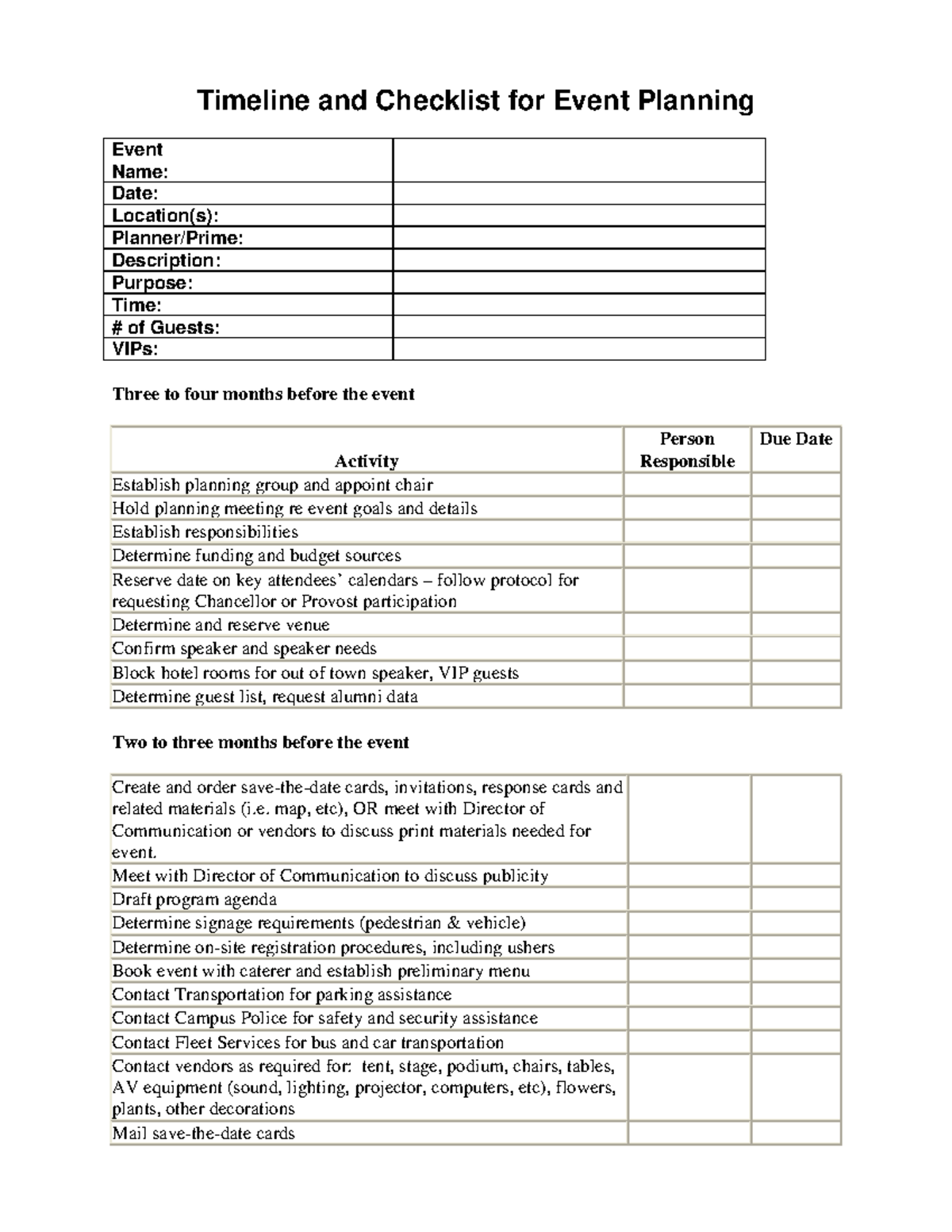 Chassevent Checklist - Timeline and Checklist for Event Planning ...