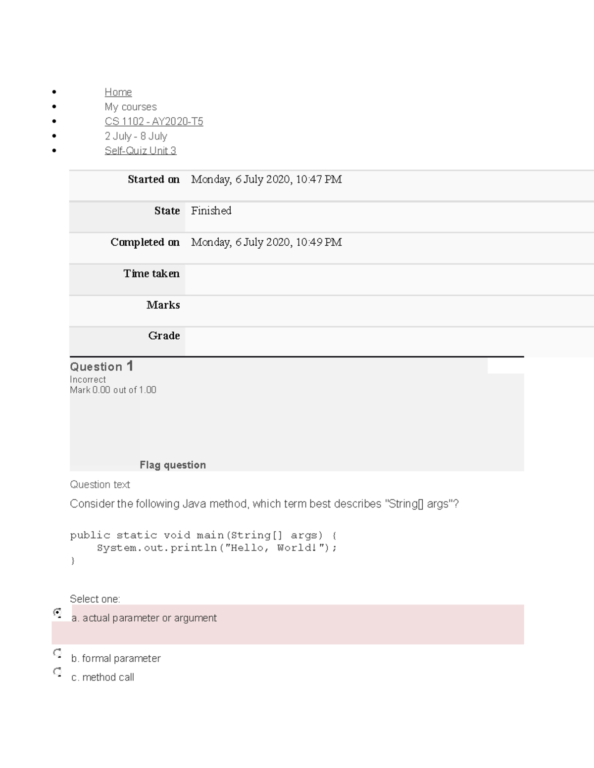 Cs1102 Unit 3 Self Quiz2 Studocu