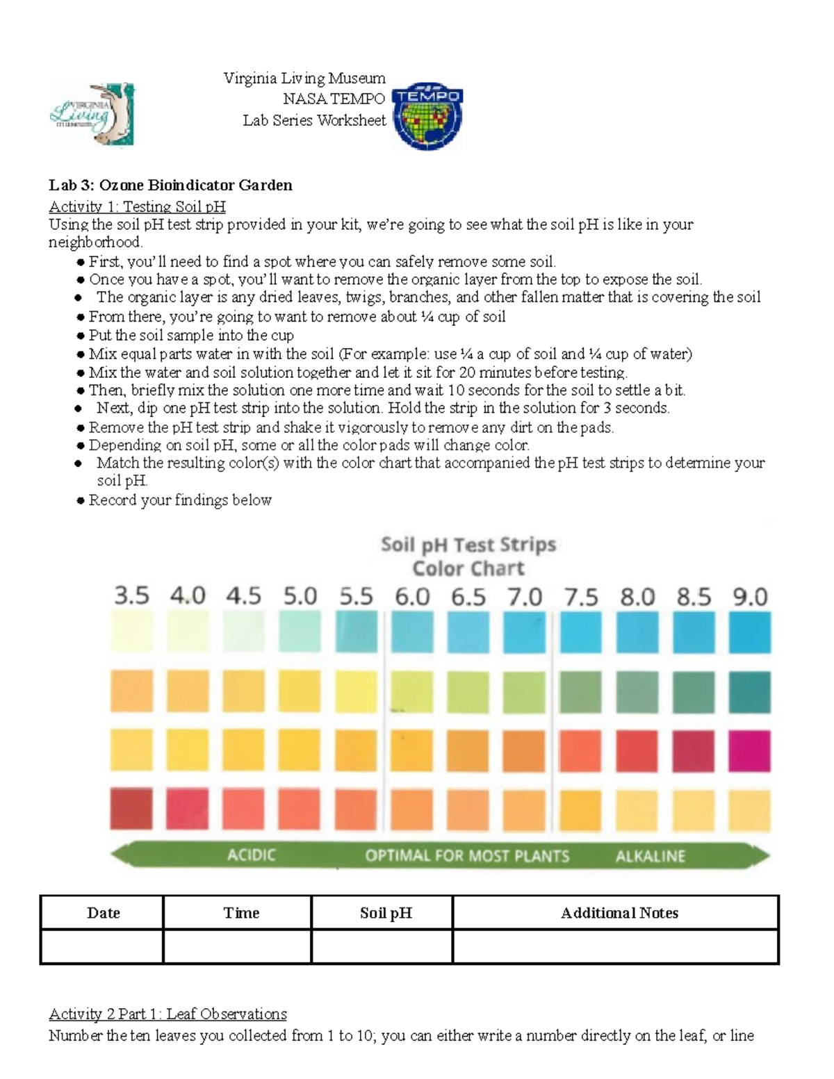 Lab 3 Video Worksheet Activities 1 and 2 - Virginia Living Museum NASA  TEMPO Lab Series Worksheet - Studocu