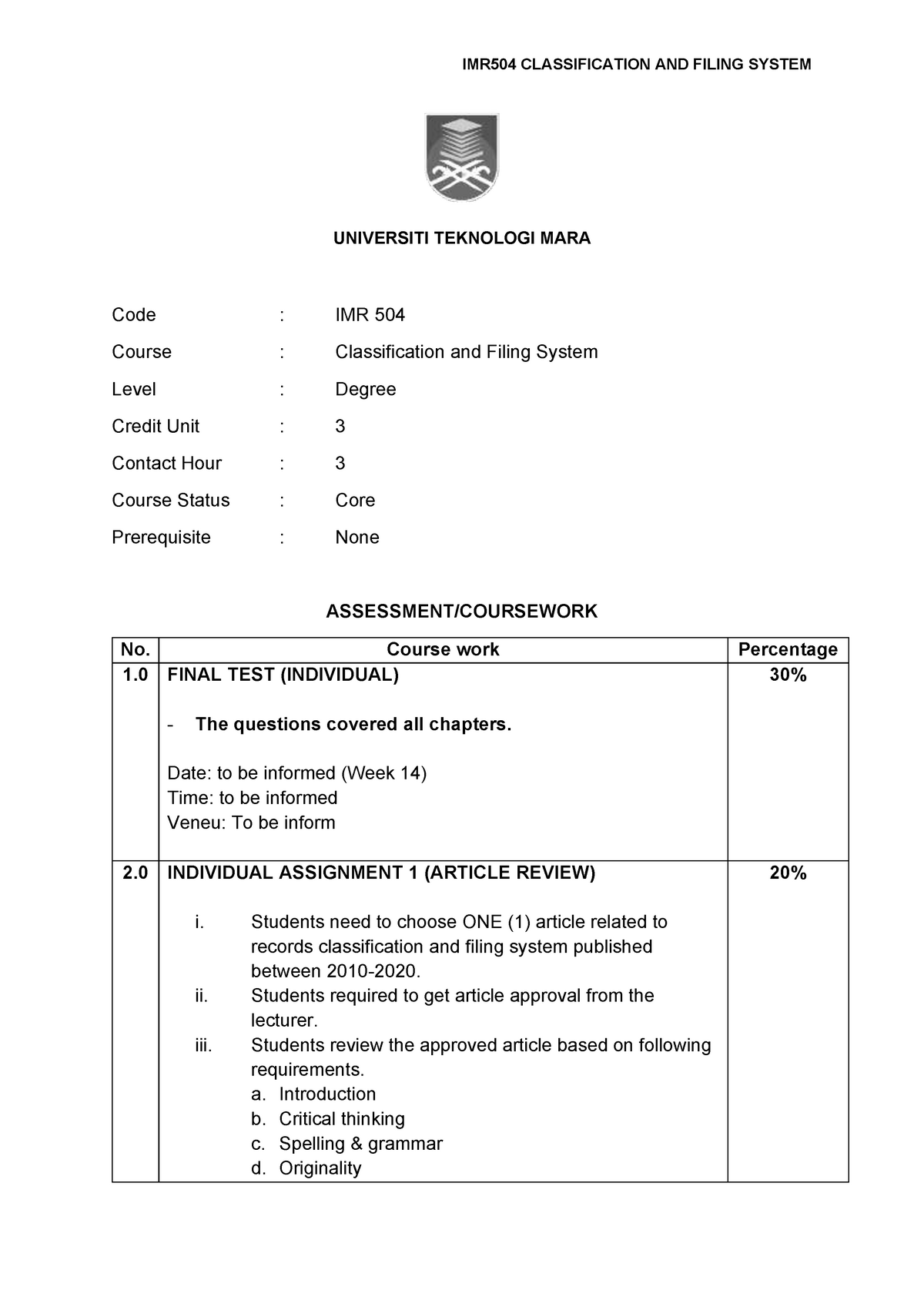 contoh assignment imr504