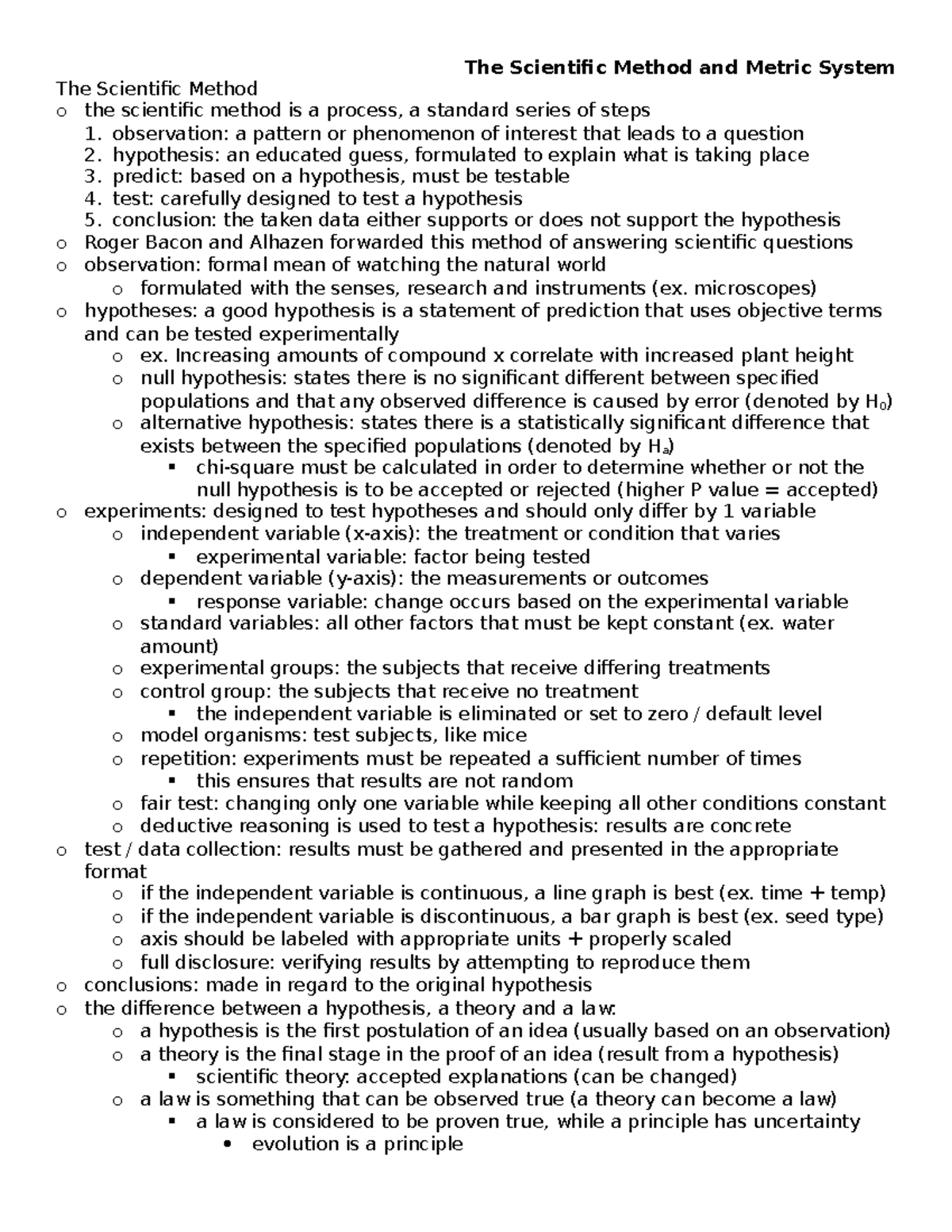 Biology 101 - Unit 1 - The Scientific Method and Metric System The ...
