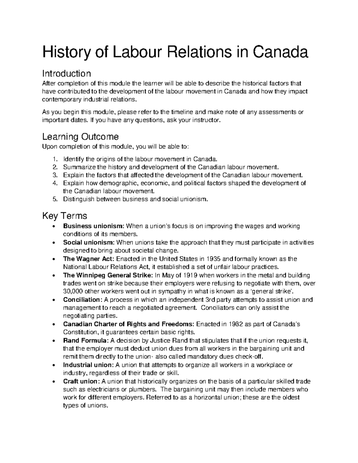 2. History of Labour Relations in Canada History of Labour Relations