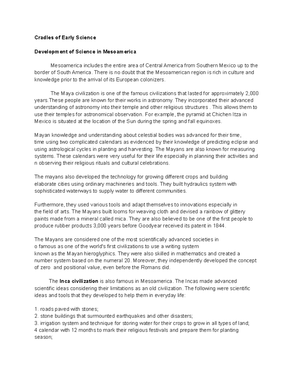 Cradle of early science Cradles of Early Science Development of