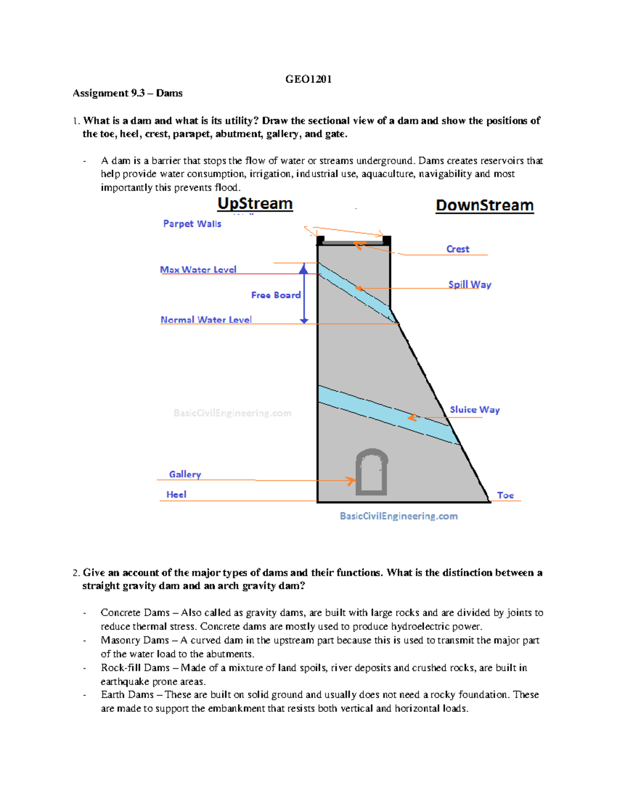 Geology Dams Assignment with Answers - San Carlos - StuDocu