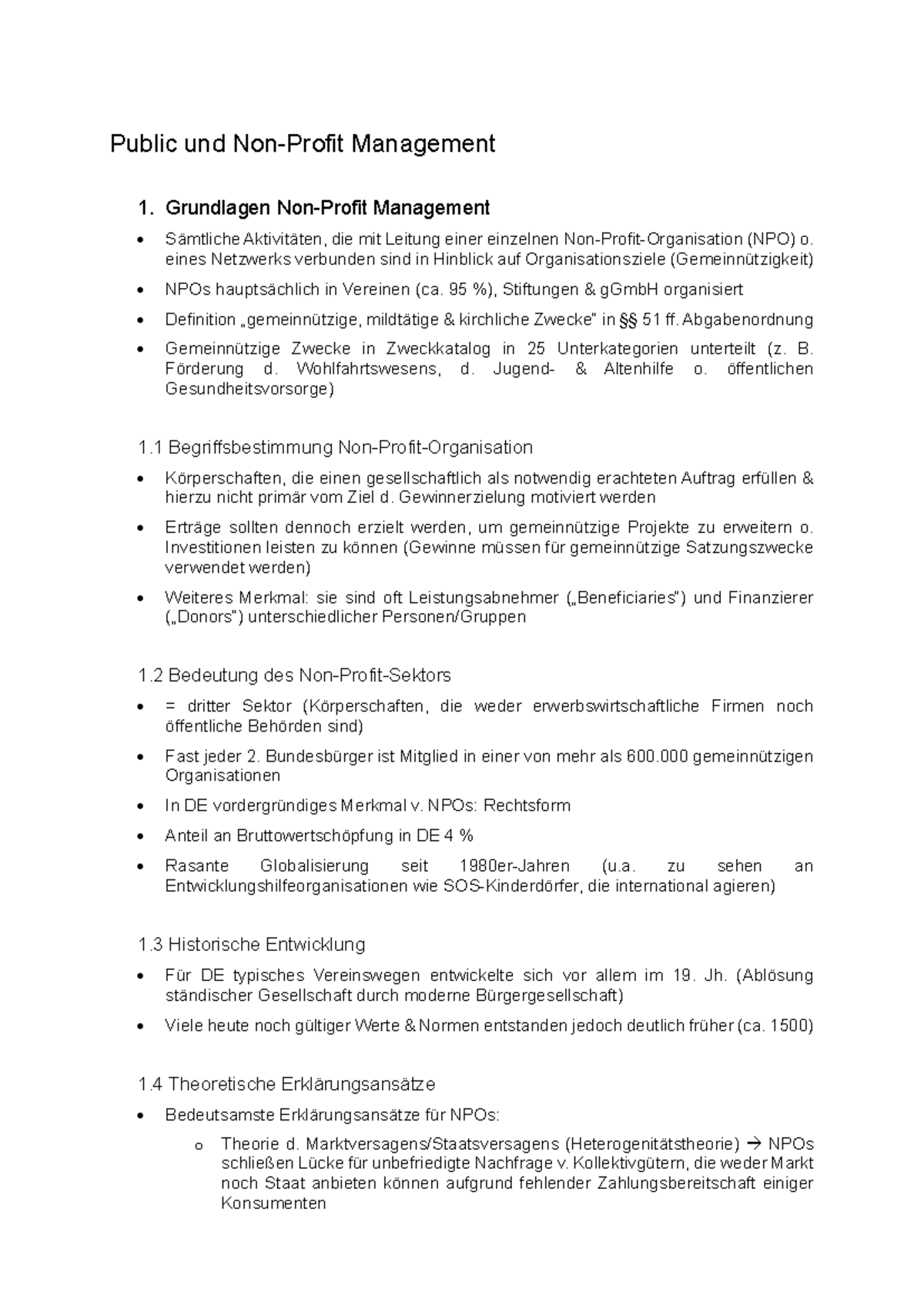 Public Und Nonprofit Management Zusammenfassung Public u Nonprofit Management - Public und Non-Profit