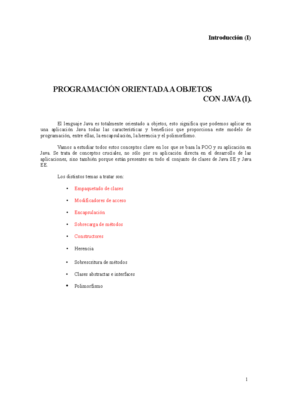 1 POO1 - Introducción (I) PROGRAMACIÓN ORIENTADA A OBJETOS CON JAVA (I ...