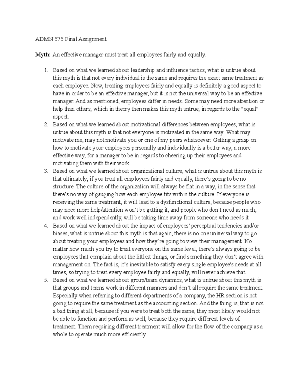 ADMN 575 Final Assignment - ADMN 575 Final Assignment Myth: An ...