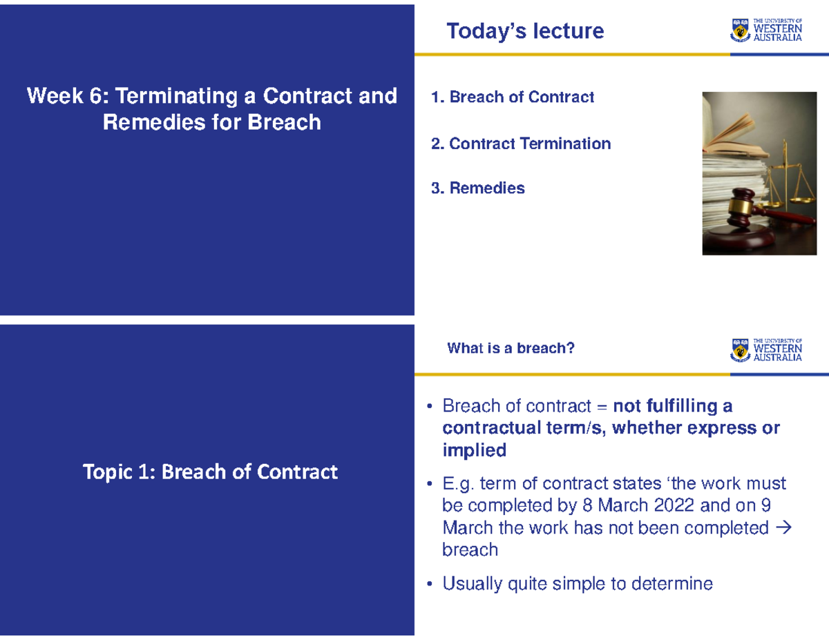 Week 6 Terminating Contract + Remedies - Week 6: Terminating A Contract ...