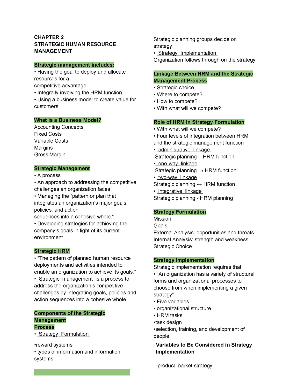 Chapter-2-HRM - Notes About Hrm - CHAPTER 2 STRATEGIC HUMAN RESOURCE ...