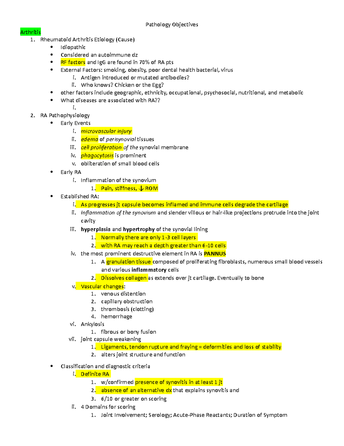 01 Arthritis Objectives - Pathology Objectives Arthritis Rheumatoid ...