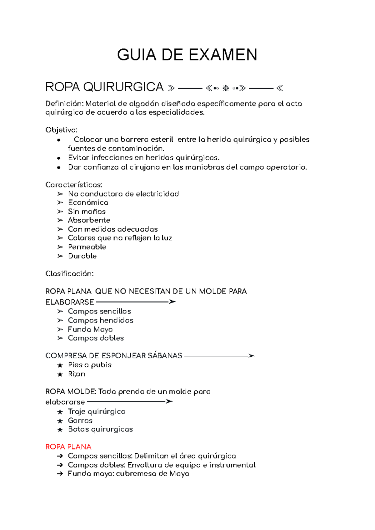 GUIA DE Examen - Apuntes - GUIA DE EXAMEN ROPA QUIRURGICA ≫ ──── ≪• •≫ ...