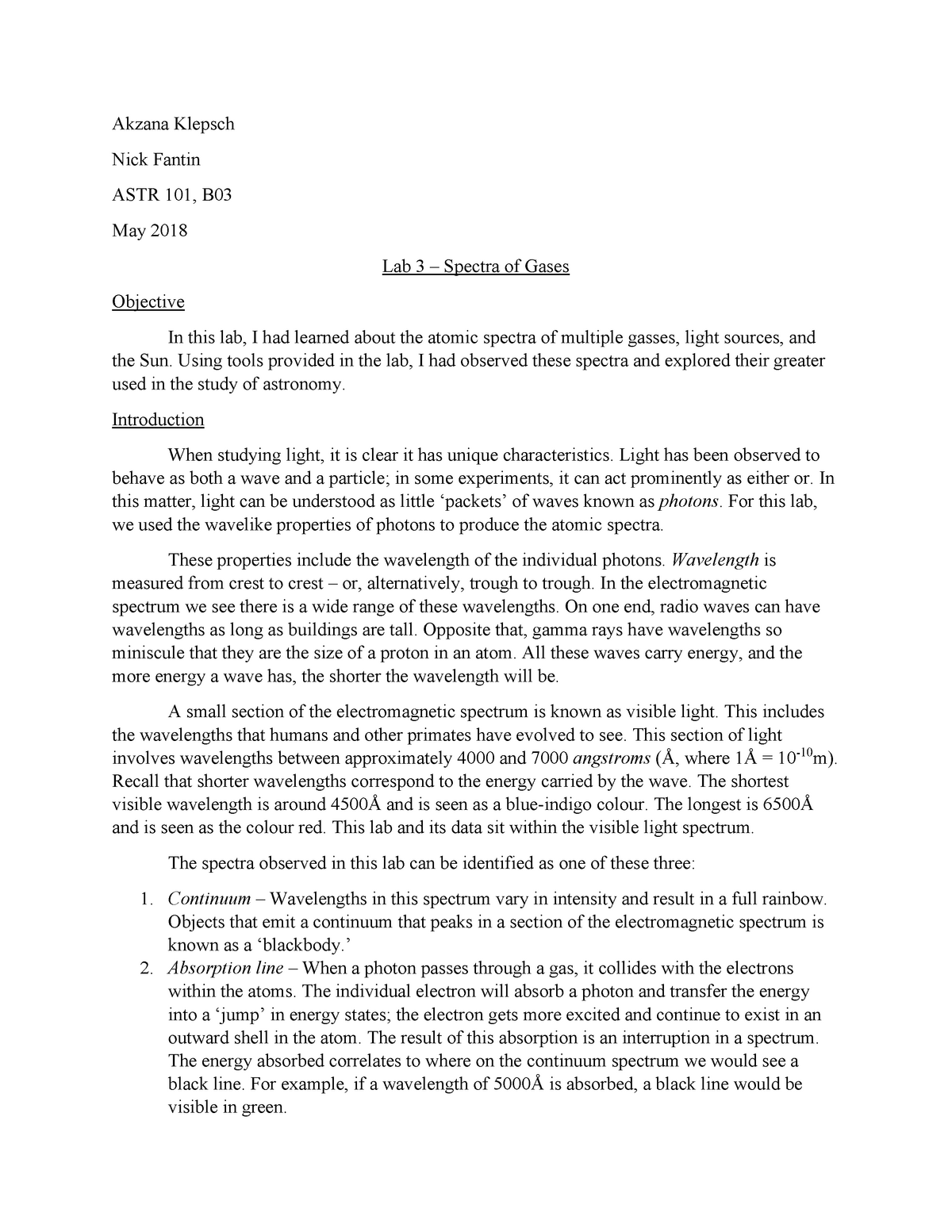 Lab 3 Spectra Of Gases Submitted Studocu