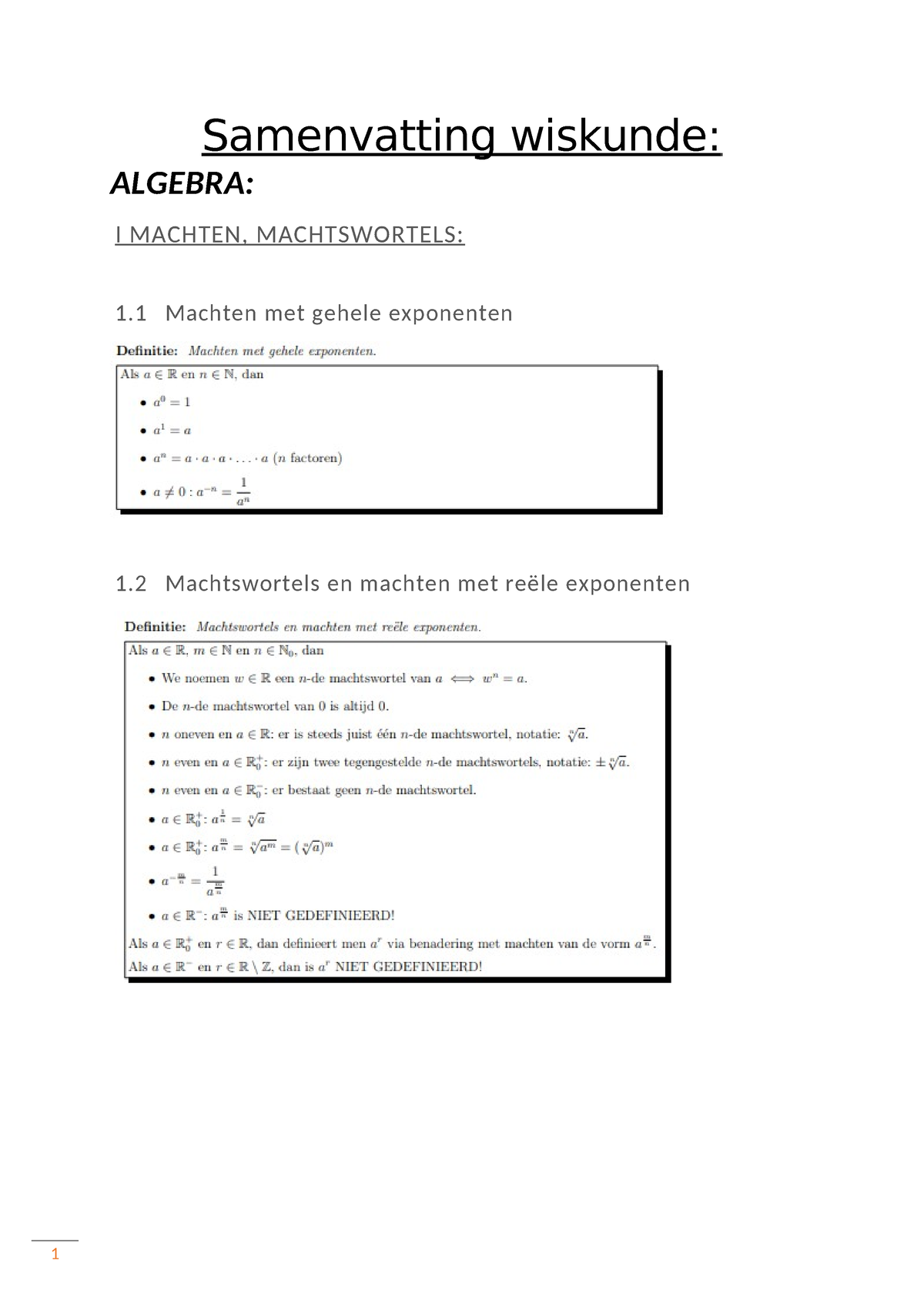 Samenvatting Wiskunde - Samenvatting Wiskunde: ALGEBRA: I MACHTEN ...