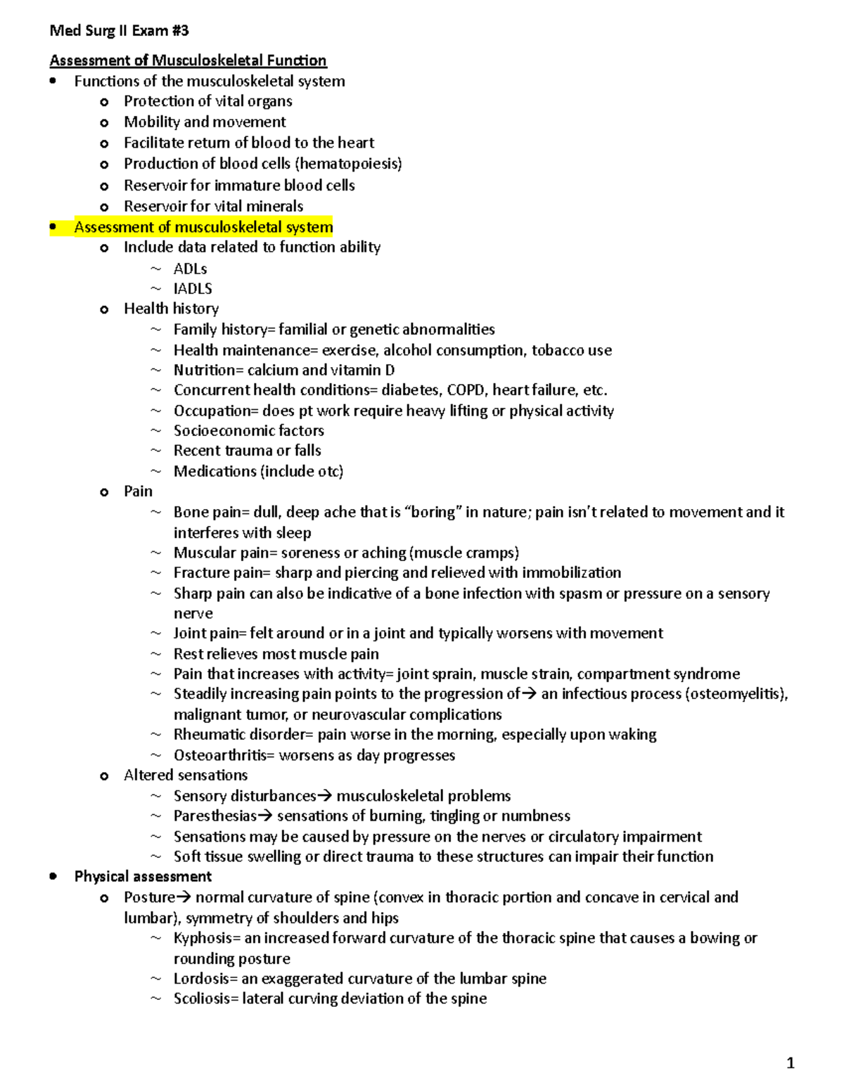 Med Surg II Exam 3 - Lecture notes Exam 3 - Assessment of ...