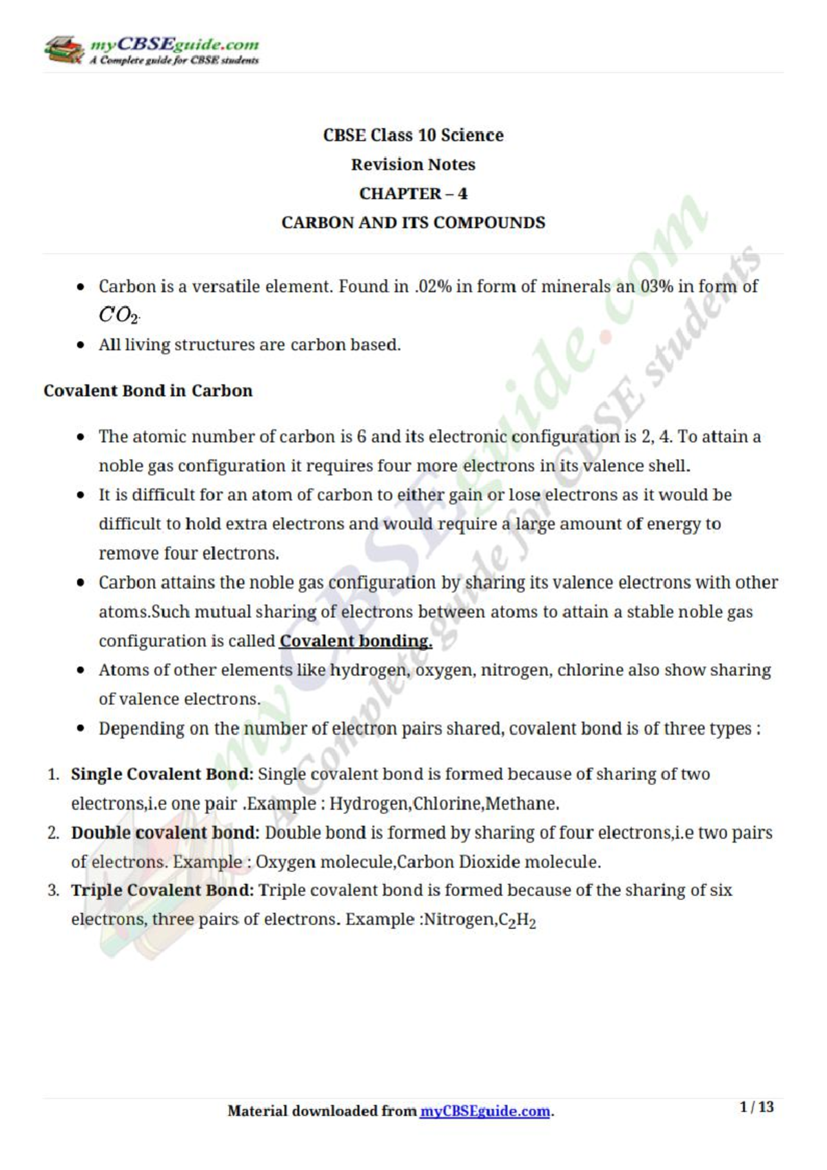 10 science notes 04 Carbon and its compound 1 - B.tech CSE - Studocu