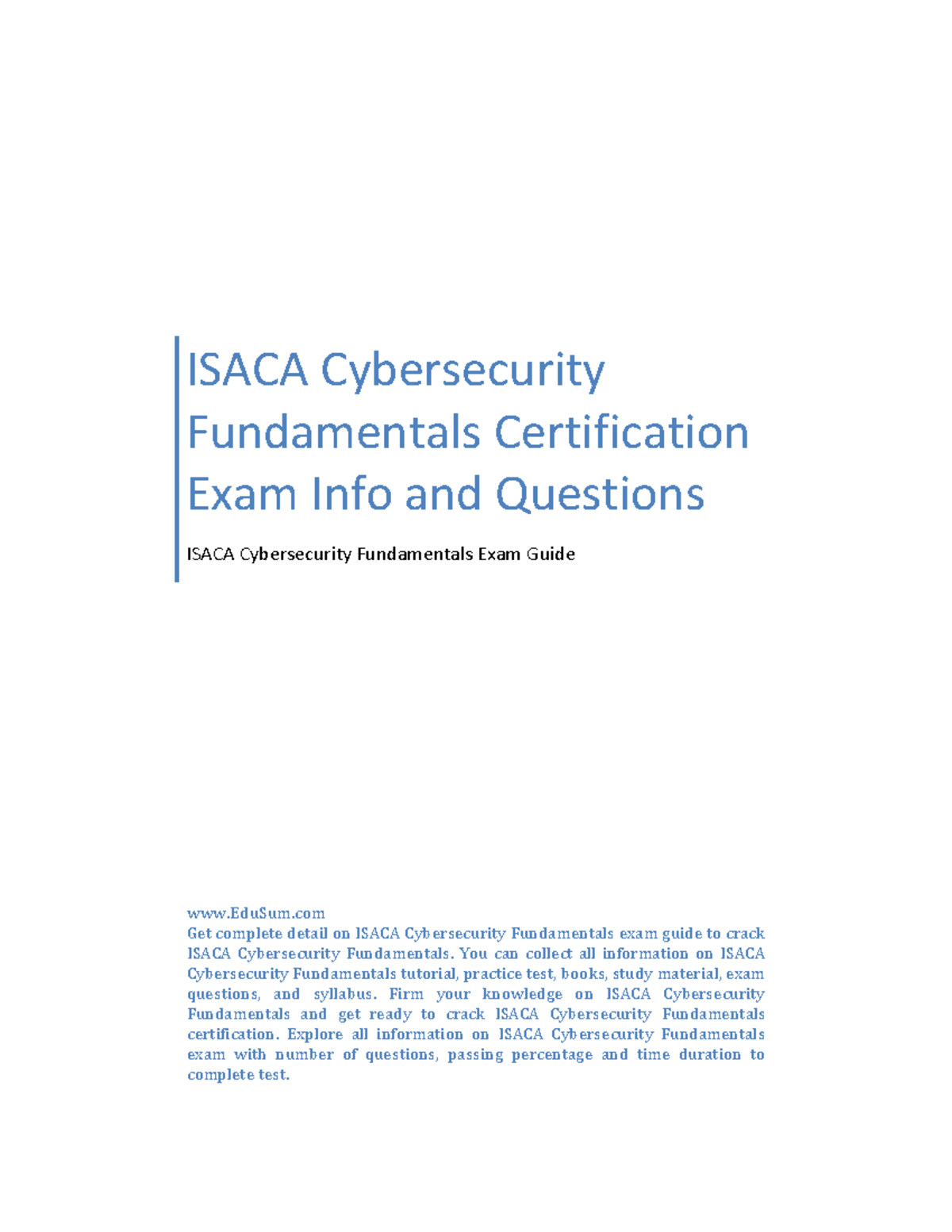 ISACA Cybersecurity Fundamentals Certification Exam Info and Questions ...