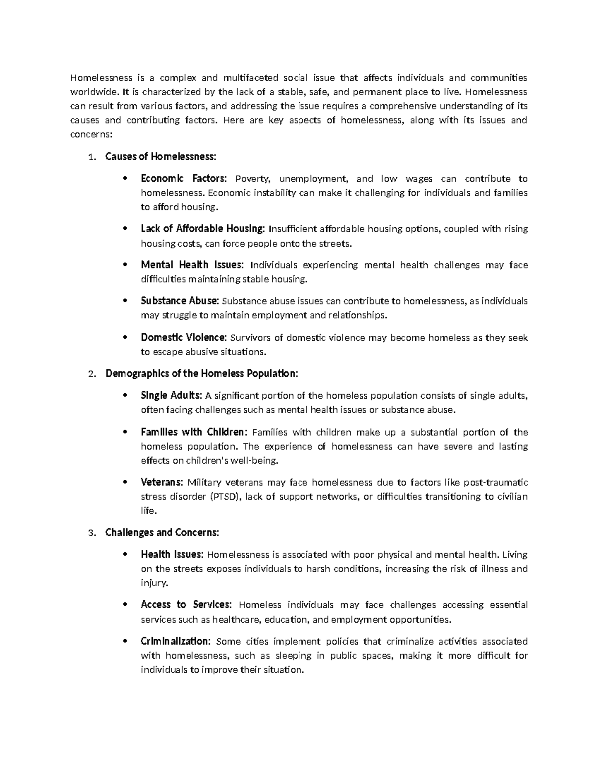 Homelessnes - Lecture notes - Homelessness is a complex and ...