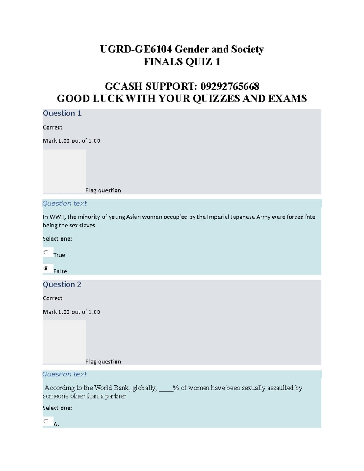 UGRD-GE6104 Gender And Society Finals Quiz 1 - UGRD-GE6104 Gender And ...