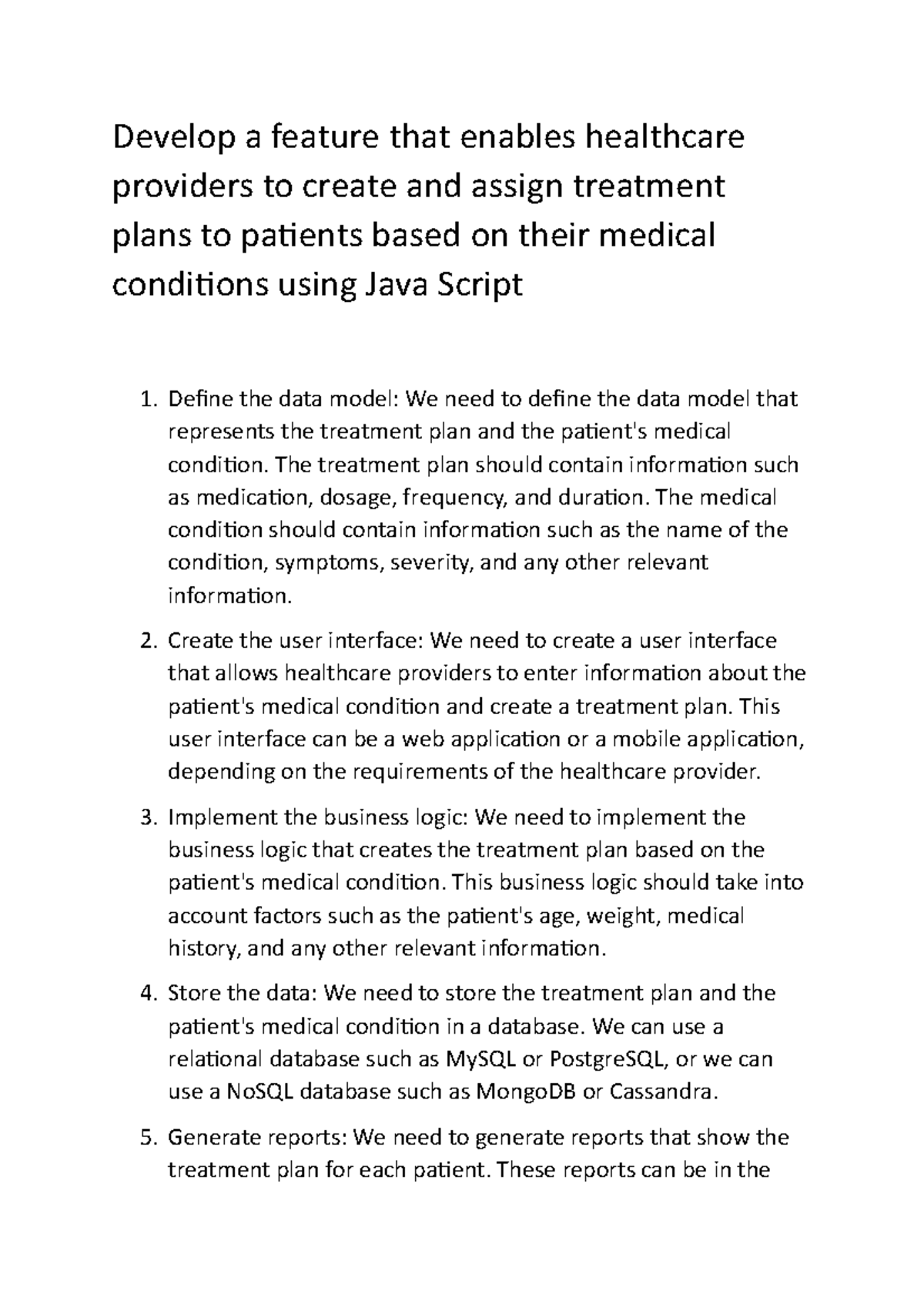 Develop a feature that enables healthcare java script Develop a