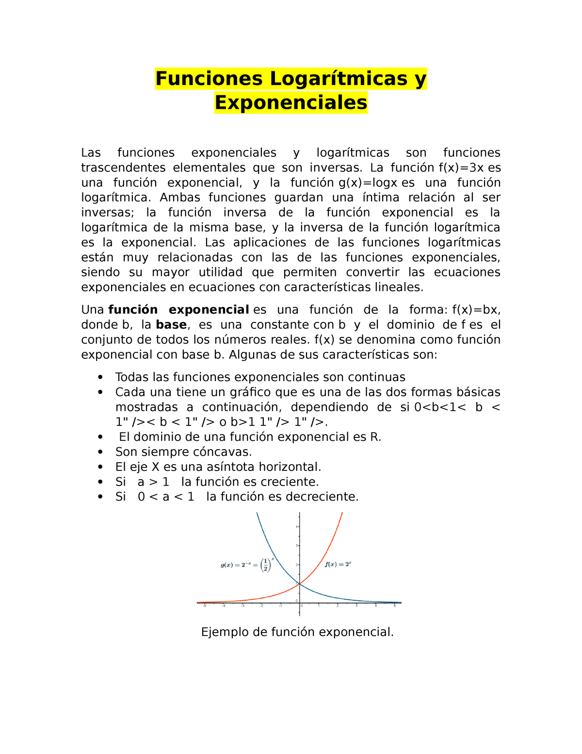 Funciones Logarítmicas Y Exponenciales Funciones Logarítmicas Y Exponenciales Las Funciones 7144