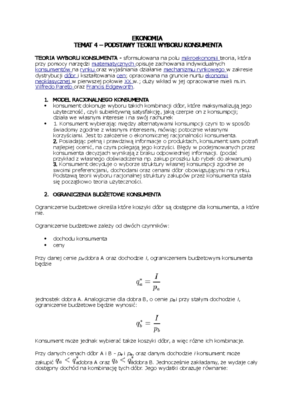 Teoria Wyboru Konsumenta - EKONOMIA TEMAT 4 – P ODSTAWY TEORII WYBORU ...