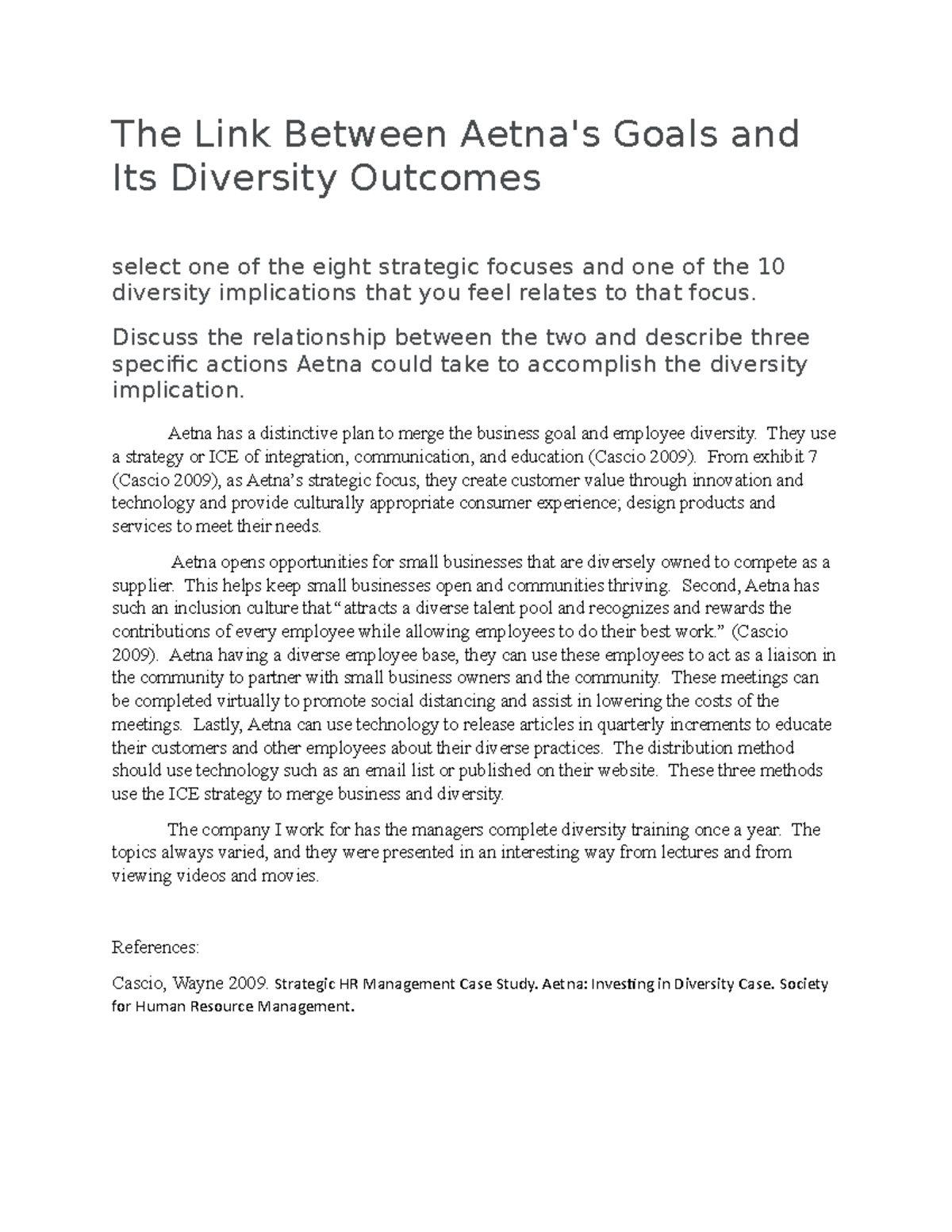 The Link Between Aetna Discussion post The Link Between Aetna's Goals and Its Diversity