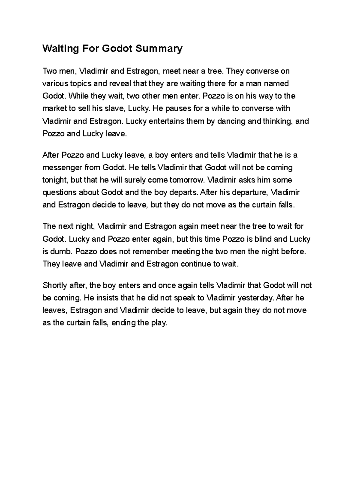 Waiting For Godot Study Questions Typhoon Waiting For Godot Summary