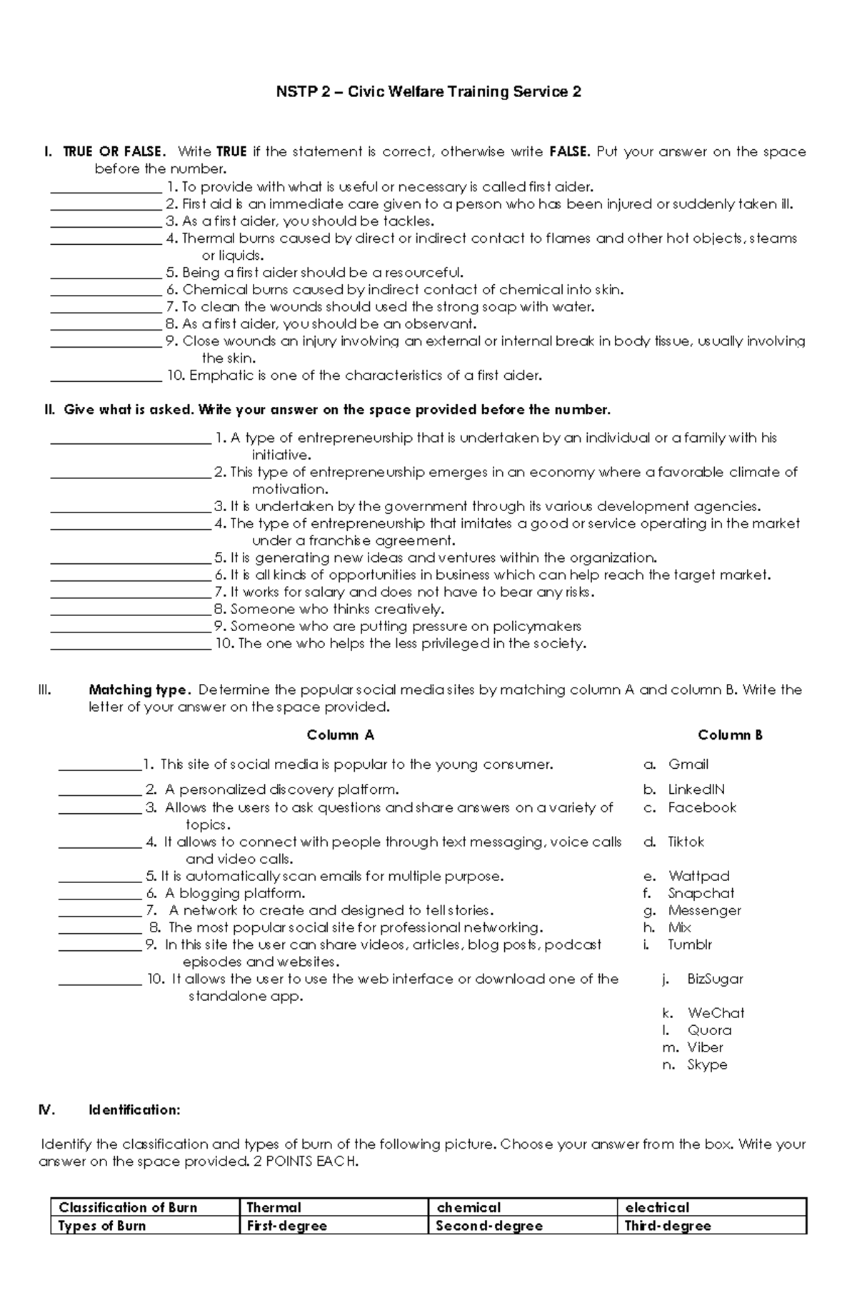 NSTP 2 Final Exam - Civic Welfare Training Services - NSTP 2 – Civic ...