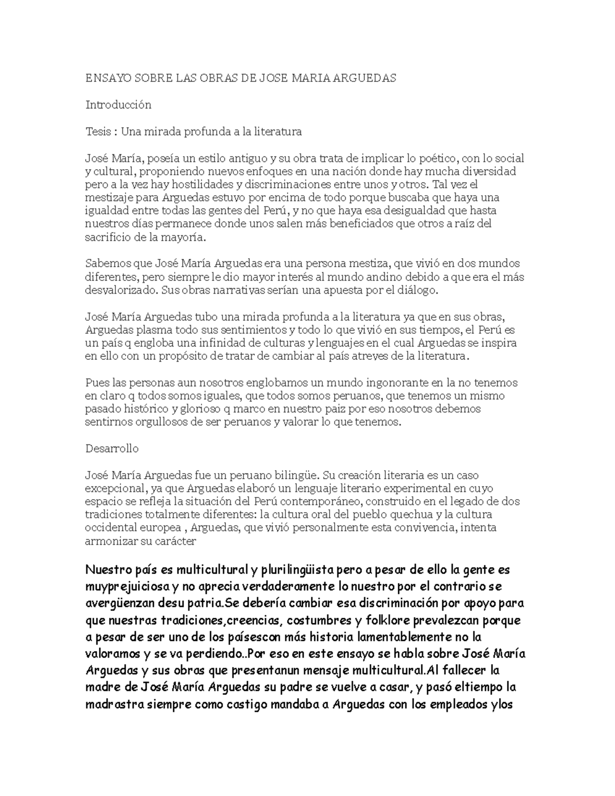 236868747 Ensayo Sobre Las Obras De Jose Maria Arguedas Iii Ensayo Sobre Las Obras De Jose