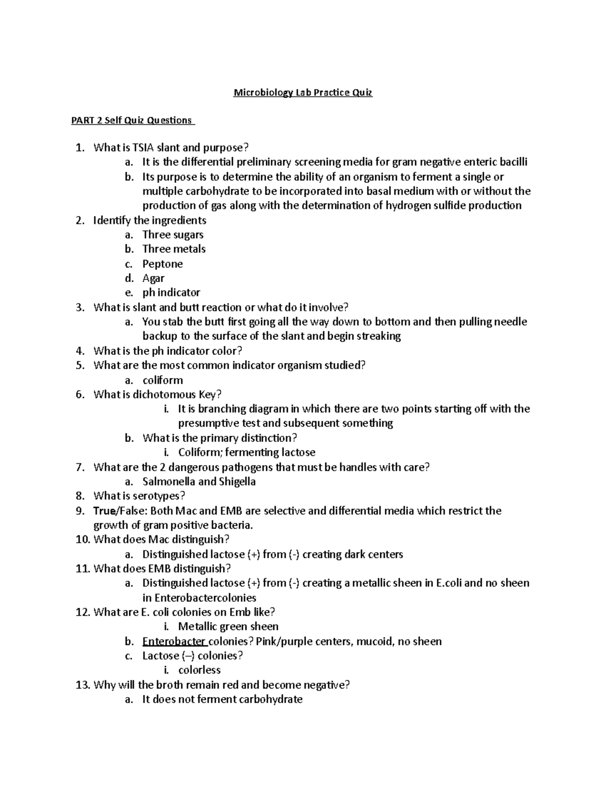 Microbiology part 2 study guide Microbiology Lab Practice Quiz PART 2