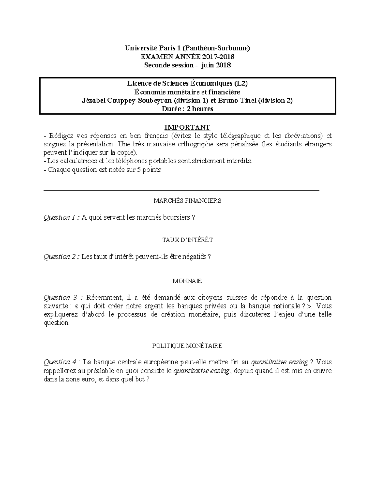 EMF juin 2018 examen EMF Université Paris 1 (PanthéonSorbonne) EXAMEN ANNÉE 20 17 2018