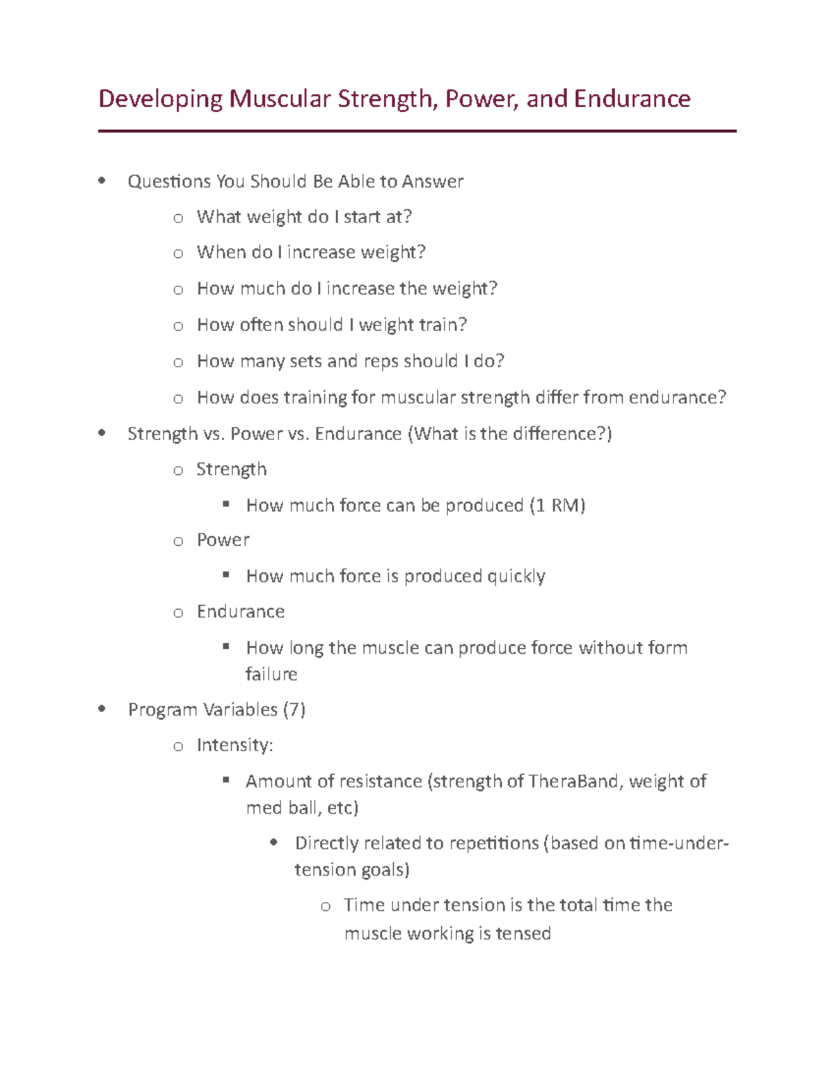 6 Resistance Training Program Variables Developing Muscular Strength