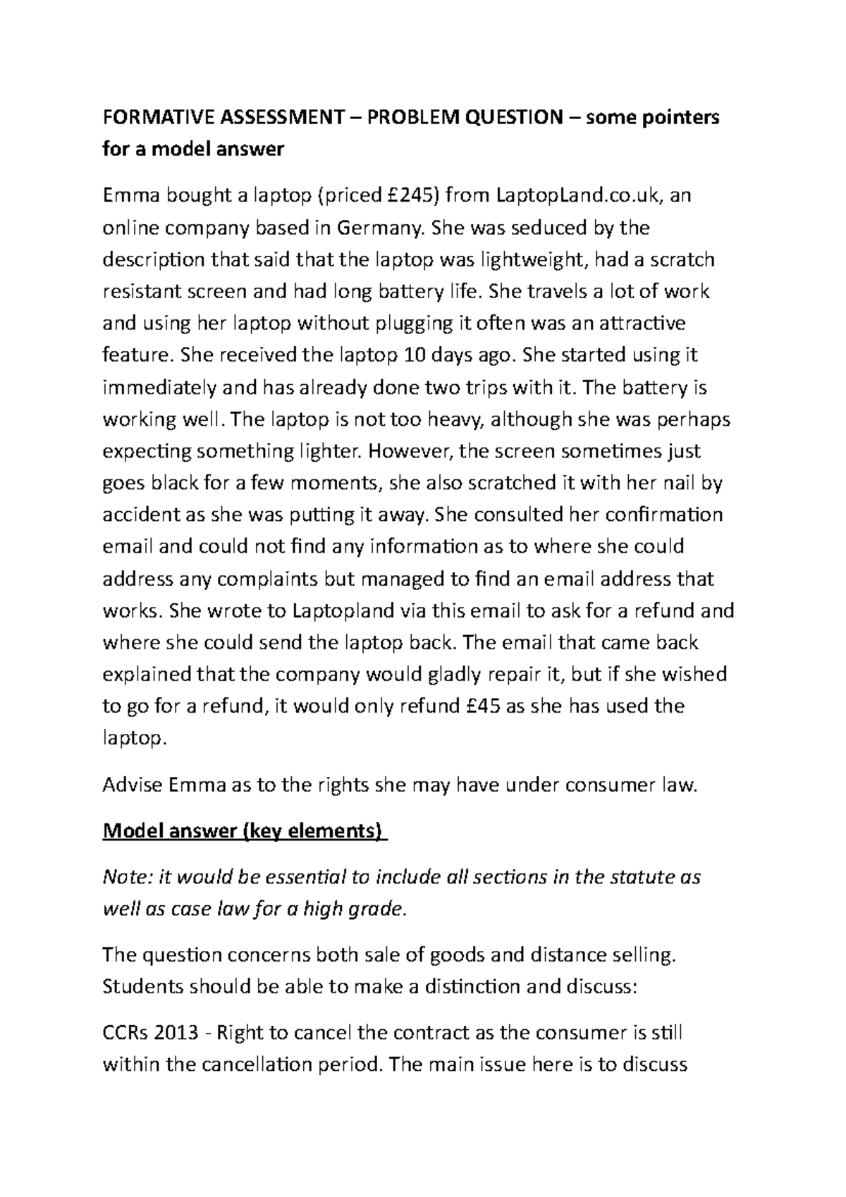 Model answer Formative Assessment - FORMATIVE ASSESSMENT – PROBLEM ...